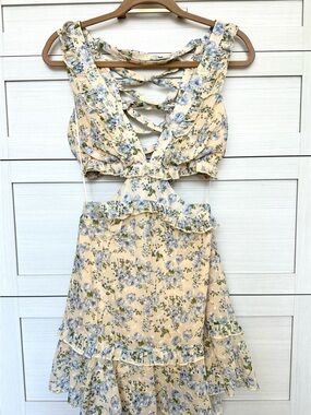 Astr Floral Cutout Tie Back Mini Dress